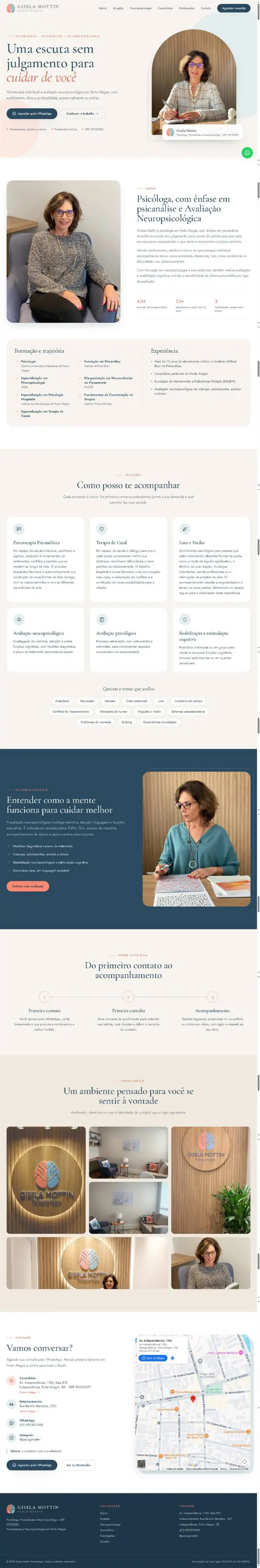 Página inteira do site da psicóloga Gisela Mottin