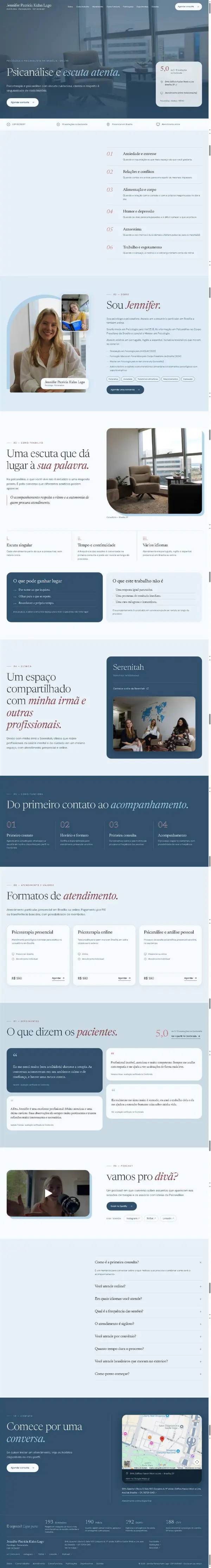 Página inteira do site da psicóloga Jennifer Lago